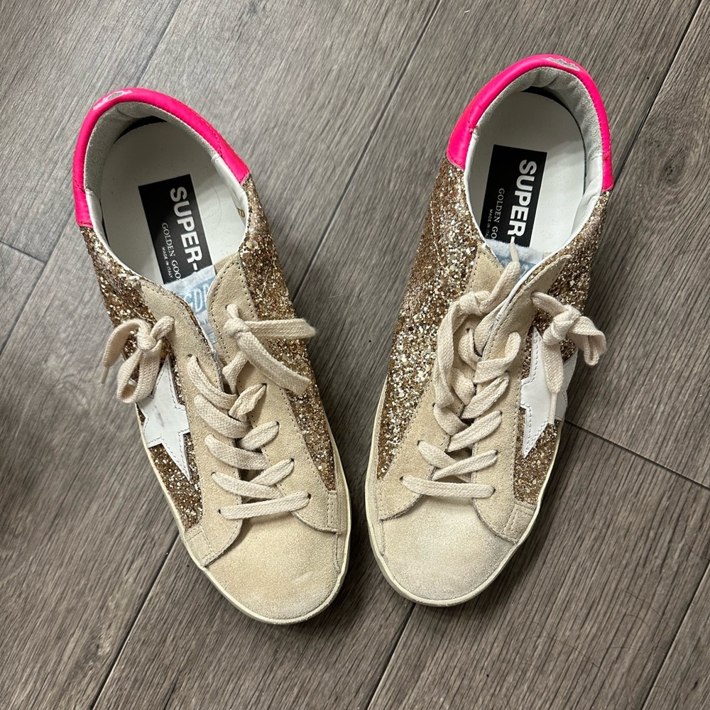 NWOT size 39 Neutral Gold glitter Golden Goose